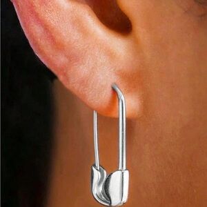 Minimalist Silver Safety Pin Drop Earrings - Women Jewelry